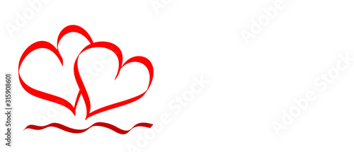 Vector illustration of two red hearts on a white background with space for text, vector banner,decoration element, graphics for greeting cards.Design elements for Valentine's day and women's day.