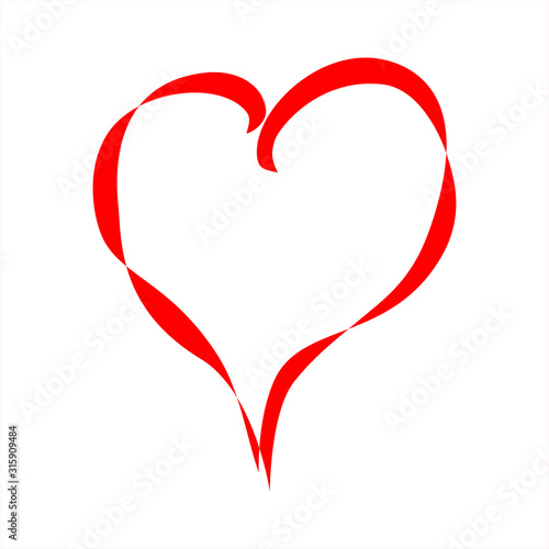 White heart icon outlined in red. Drawn love icon isolated on white background. Hand drawn for love logo, romance icon, passion symbol and Valentine's day. High detailed quality.