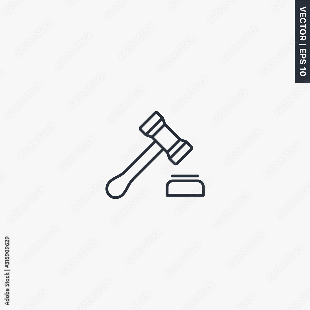 Judge gavel icon, linear style sign for mobile concept and web design Judge gavel icon, linear style sign for mobile concept and web design