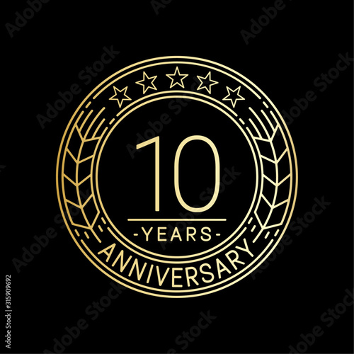 10 years anniversary logo template. 10th line art vector and illustration.