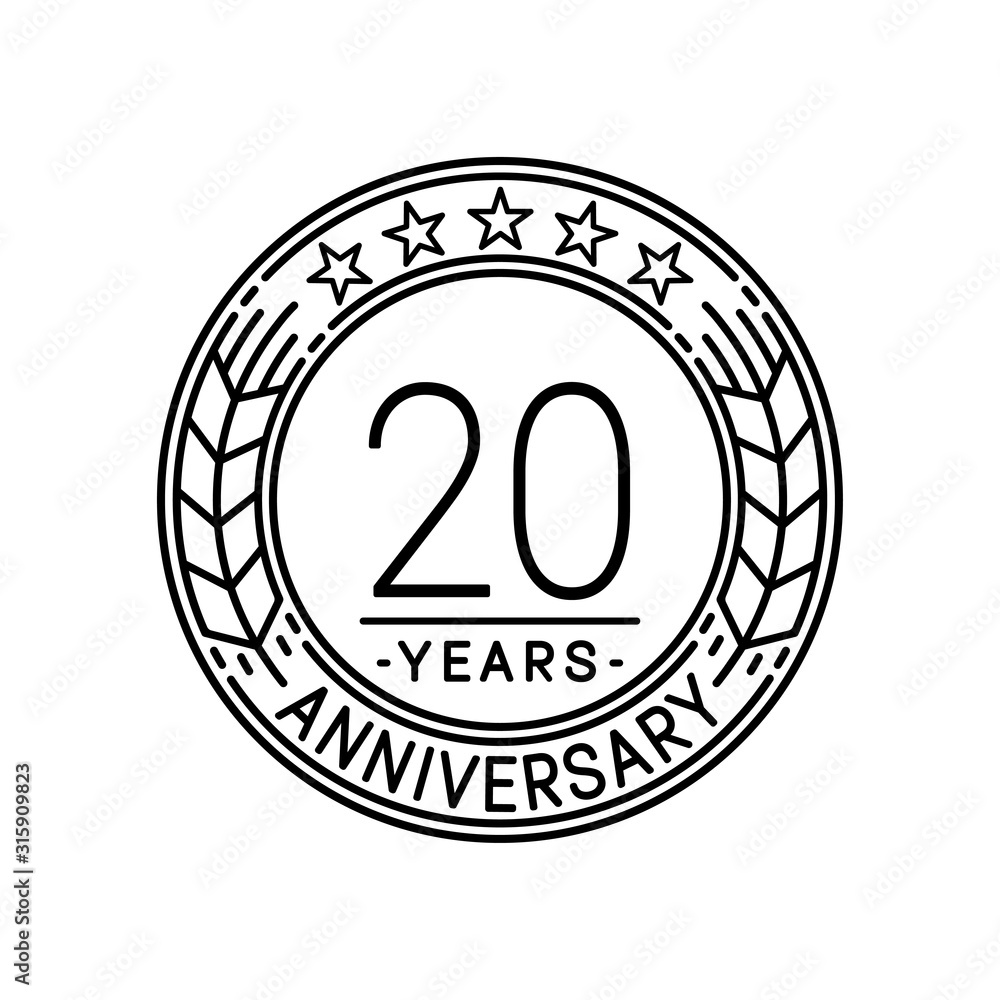 20 years anniversary logo template. 20th line art vector and illustration.