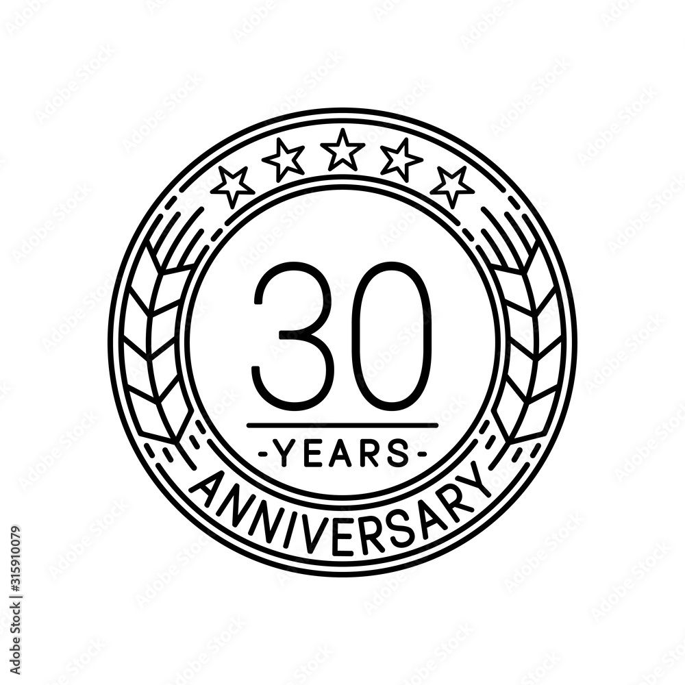 30 years anniversary logo template. 30th line art vector and illustration.
