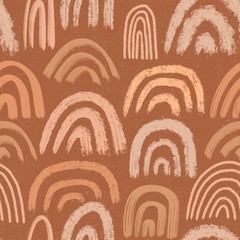 Gardinen Mustersammlungen Moderne handgezeichnete nahtlose Muster. Verschiedene Pastellregenbögen auf Terrakottahintergrund. Trendige Illustration zum Bedrucken von Textilien, Packpapier, Covern, Notizbüchern.  © YuliiaHoncharuk