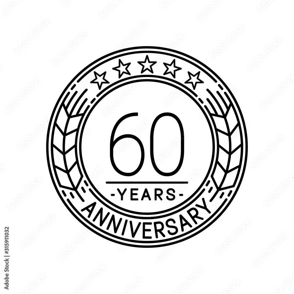 60 years anniversary logo template. 60th line art vector and illustration.