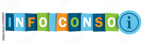 Bouton web typographique multicolore vecteur INFO CONSO