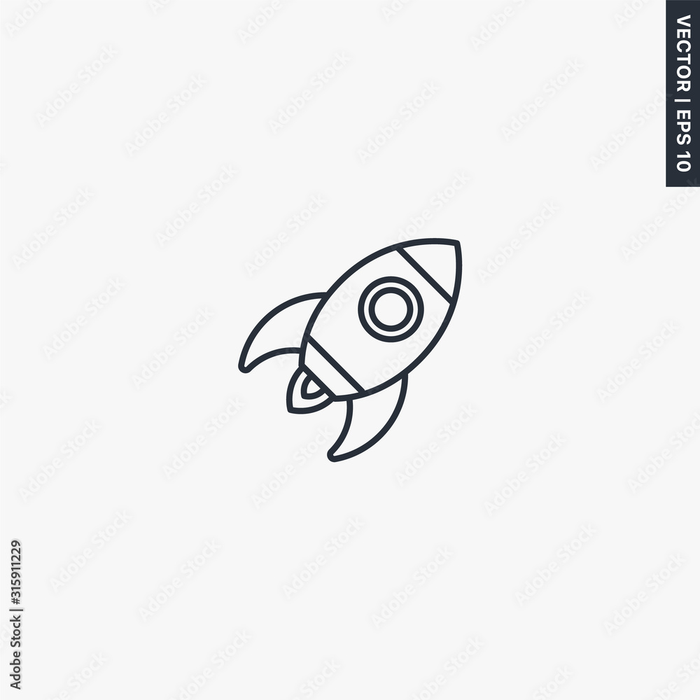Rocket icon, linear style sign for mobile concept and web design