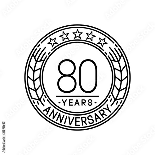 80 years anniversary logo template. 80th line art vector and illustration.