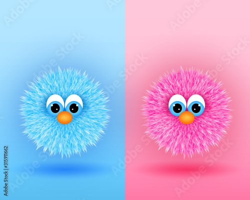 Funny cartoon characters in blue and pink colors.