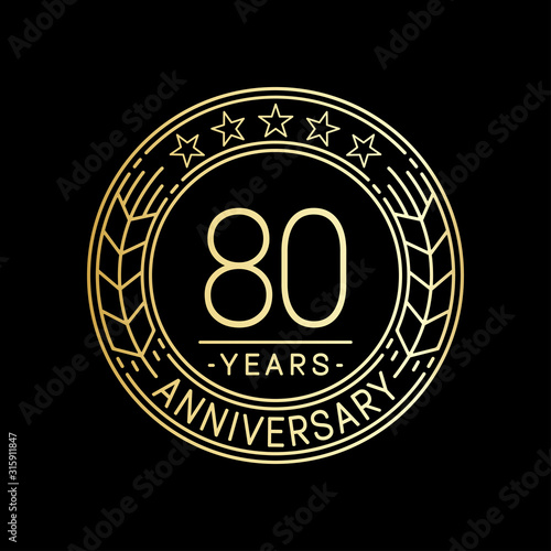 80 years anniversary logo template. 80th line art vector and illustration.