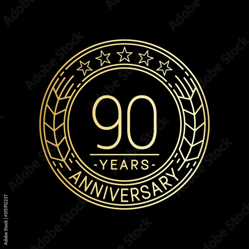 90 years anniversary logo template. 90th line art vector and illustration.