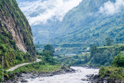 Beautiful curving river in Himalaya mountains in Nepal