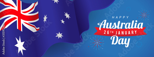 Happy Australia Day banner vector illustration. Independence day, Australia waving flag on blue background