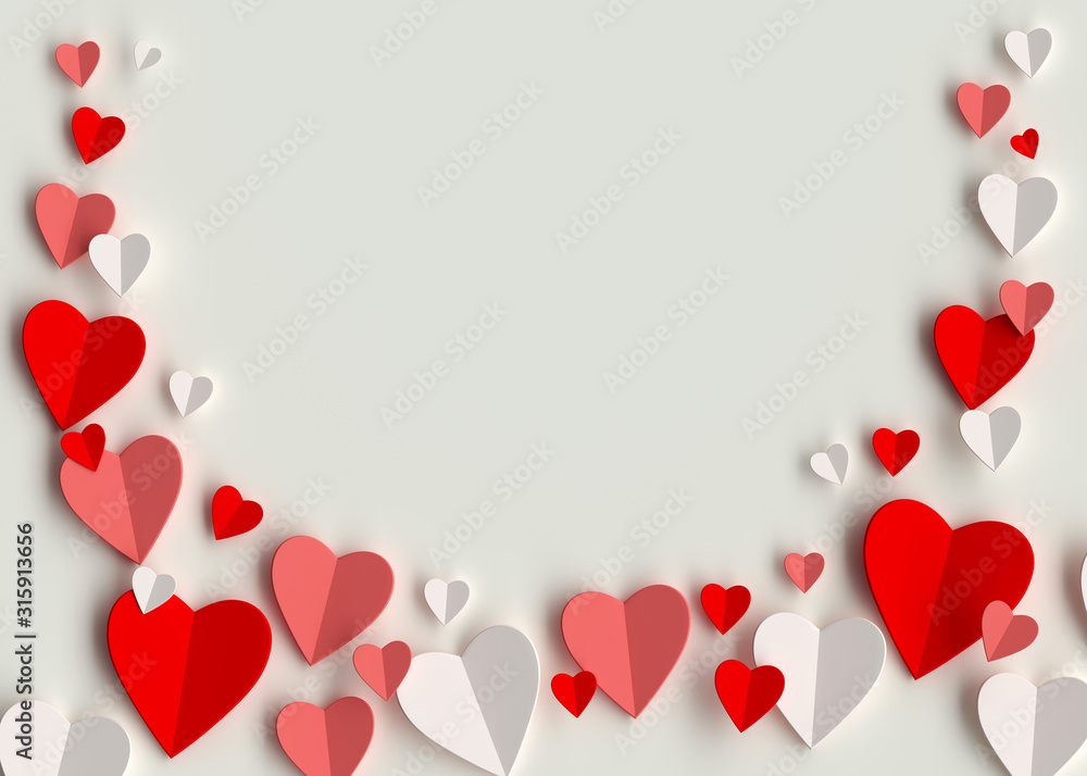Valentines day hearts 3d rendering