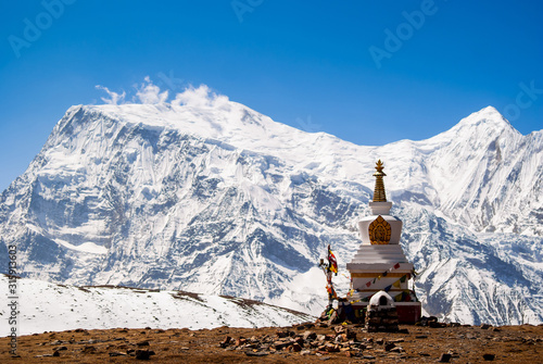 Picture of Buddhist stupa in Himalayan mountains.