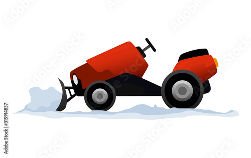 Equipment cleans the road from the snow. Road works. Snow plow equipment isolated on white background. Snow plow mini tractor, snowblower transportation