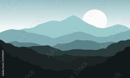 Vector illustration mountain landscape at night