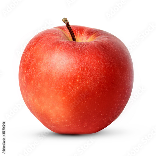 Red ripe apple on a white background, natural healthy food