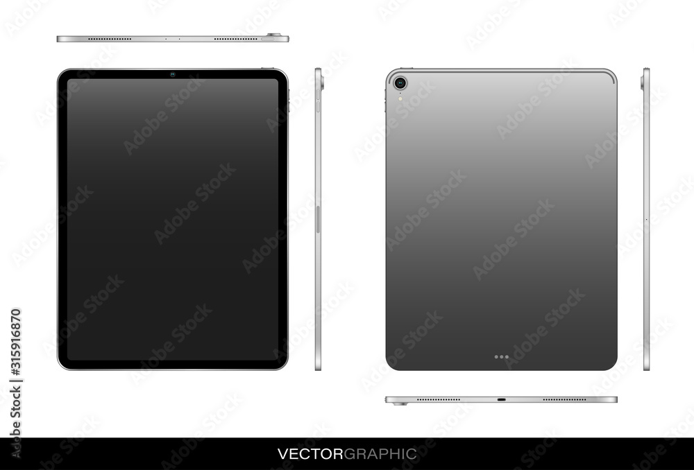 Layout of a personal tablet with a turned off screen. Realistic ...