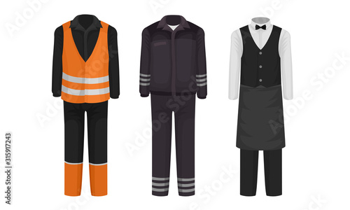 Working Uniform Vector Set. Wear and Clothing Suit for Different Occupation Collection