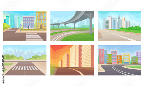 Urban Roads and Motorways Vector Illustrations Set