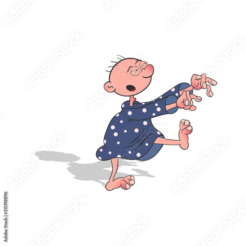 Cartoon character suffering from sleepwalking walks in a dream. Vector illustration on a white background.