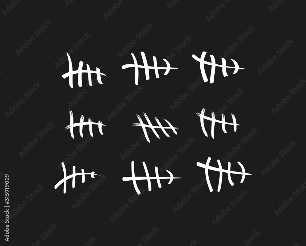 Tally marks on the wall isolated. Counting characters. Vector illustration of counting days in prison. Tally marks on the wall isolated. Counting characters. Vector illustration of counting days in prison.