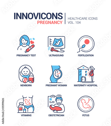 Pregnancy - vector line design style icons set