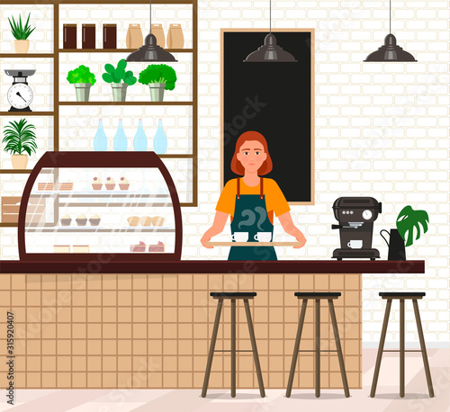 Coffeehouse, coffee shop or cafe and barista.