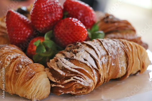Wallpaper Mural croissants with strawberries and coffee Torontodigital.ca