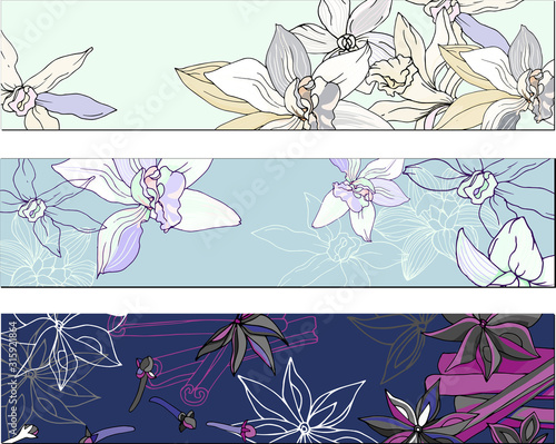 Set of bookmarks with a floral pattern for corporate identity. Vector illustration in pastel colors with contour flowers.