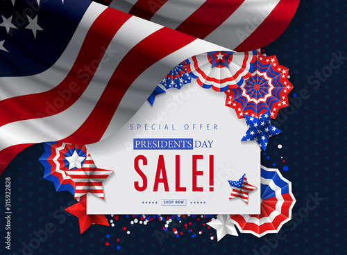 Presidents Day Sale banner - Presidents Day special offer. Banner for presidents day sale design. Special offer for Presidents Day celebration.