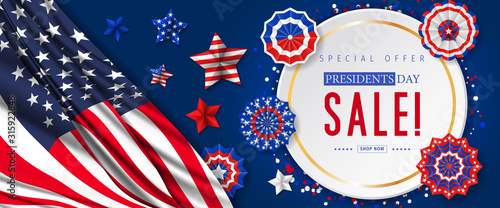 Presidents Day Sale banner - Presidents Day special offer. Banner for presidents day sale design. Special offer for Presidents Day celebration.