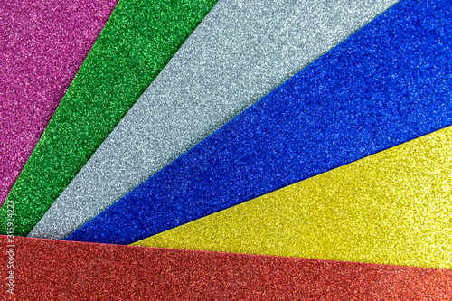 Close up view of Film Stickers with multicolored glitter effect
