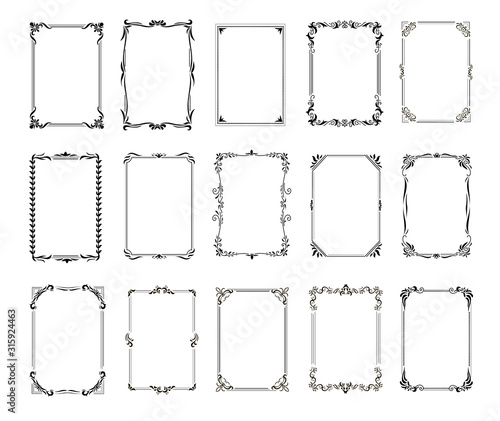 Decorative vintage frames and borders set. Retro ornamental rectangle frame collection, wedding ornate deco templates, antique borders vector icons photo