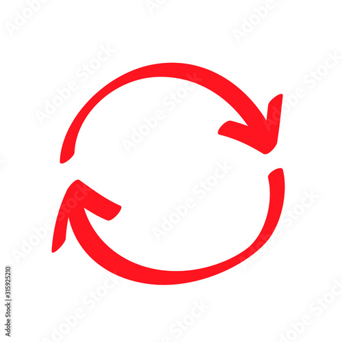 Red curved refresh or reload arrow icon, symbol and sign for business or website button decoration in isolated light background. Vector illustration.