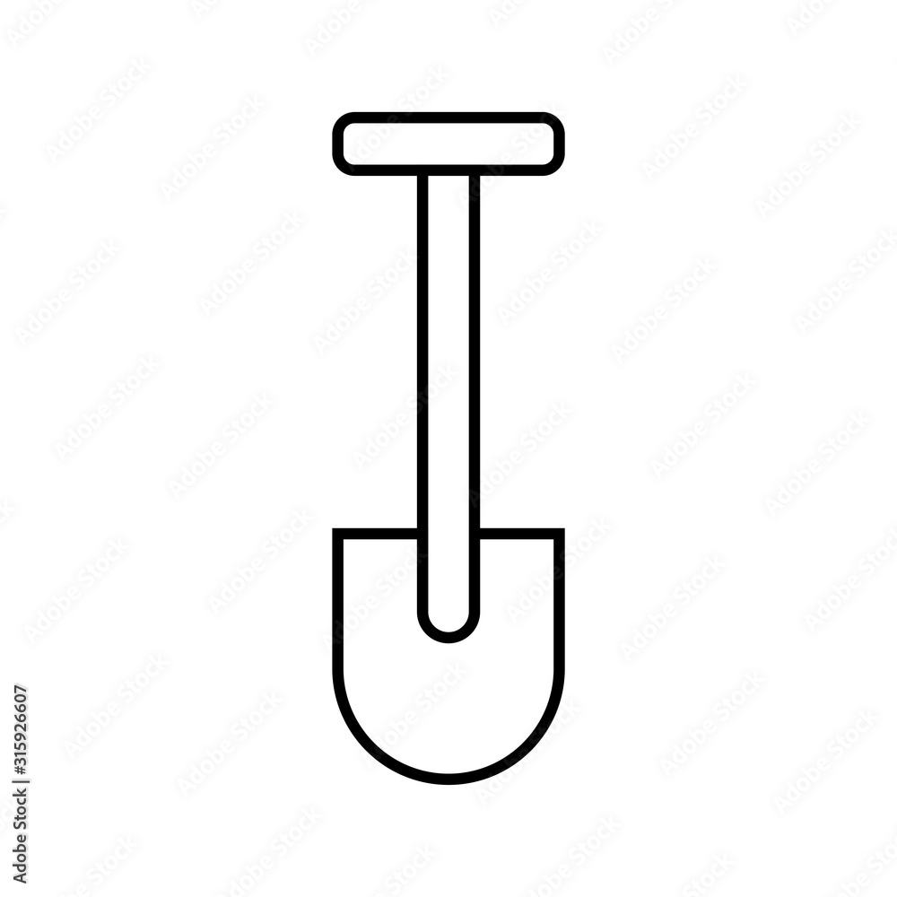 Shovel line icon, build repair elements. Construction tool, a linear pattern on a white background Shovel line icon, build repair elements. Construction tool, a linear pattern on a white background