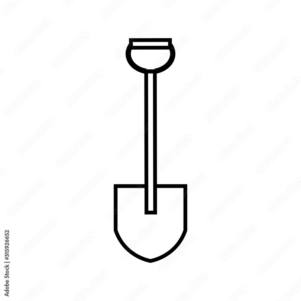 Shovel line icon, build repair elements. Construction tool, a linear pattern on a white background Shovel line icon, build repair elements. Construction tool, a linear pattern on a white background