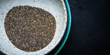 chia seeds, superfood (healthy diet, food supplement) menu concept. background. top view. copy space