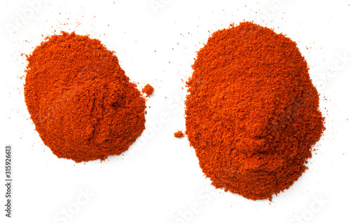 Cayenne Pepper Powder Piles Isolated On White