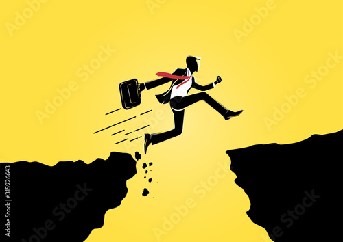 Businessman jumping through the gap