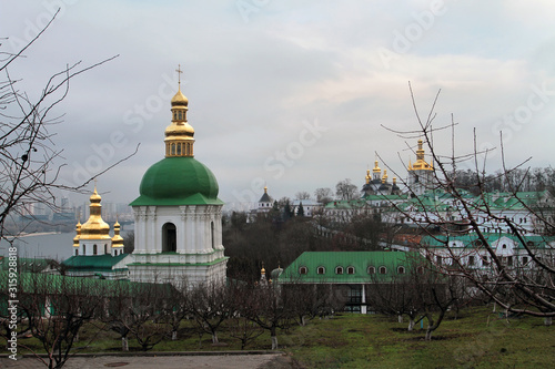 Orthodox church complex Lavra with a view of the Dnieper photo