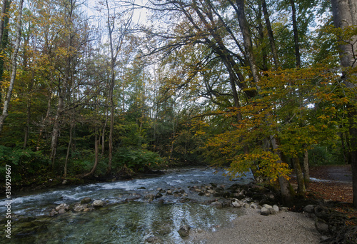 Fototapeta Naklejka Na Ścianę i Meble -  Berchtesgaden Fluss im Herbst  