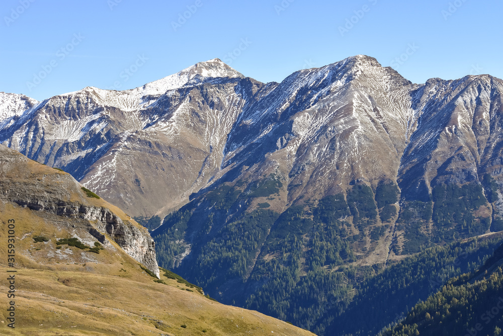 View of a mountain range from the Großglockner High Alpine Road
