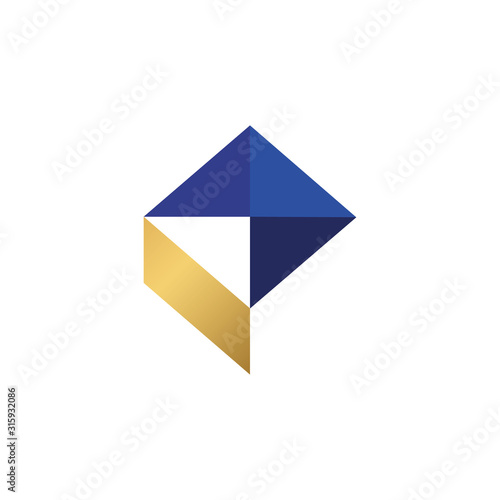 Abstract geometric premium blue and gold P initial logo template vector