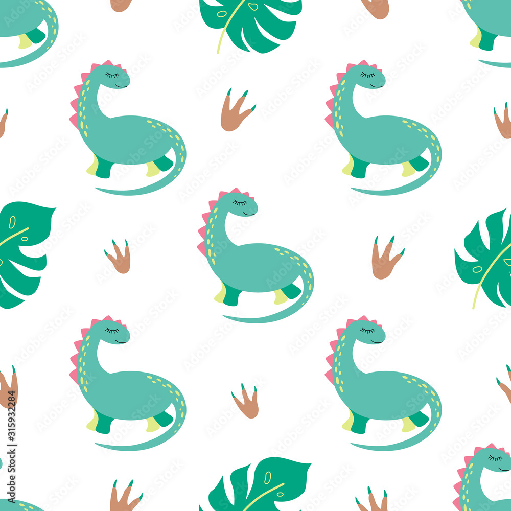 Dinosaur seamless pattern Cute dino print in green colors Repeated  background Textile Vector Stock Vector | Adobe Stock