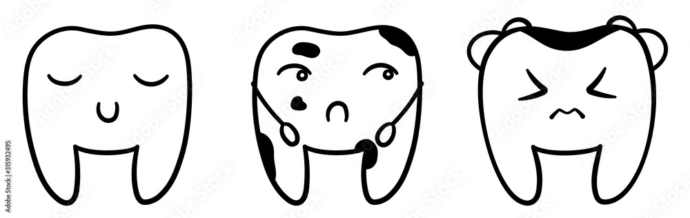 Cartoon teeth set in black lines for International Dentist Day Cartoon teeth set in black lines for International Dentist Day