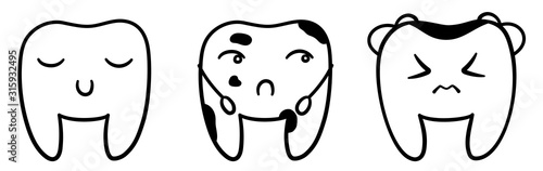 Cartoon teeth set in black lines for International Dentist Day