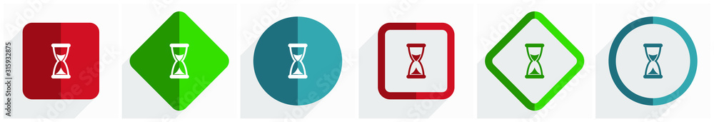 Time icon set, flat design vector illustration in 6 options for webdesign and mobile applications in eps 10