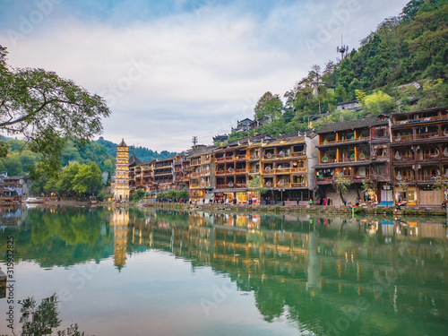 fenghuang,Hunan/China-16 October 2018:Scenery view of fenghuang old town .phoenix ancient town or Fenghuang County is a county of Hunan Province, China