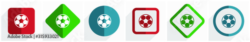 Soccer icon set, flat design vector illustration in 6 options for webdesign and mobile applications in eps 10